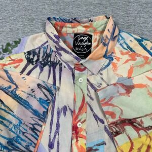 RVCA Sage Vaughn Shirt Mens Size Large Button Up Colorful Abstract Floral Art
